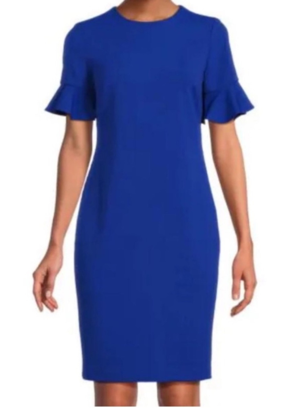 Calvin Klein Short Sleeve Dress Crepe Sheath Ultramarine Blue Size 10